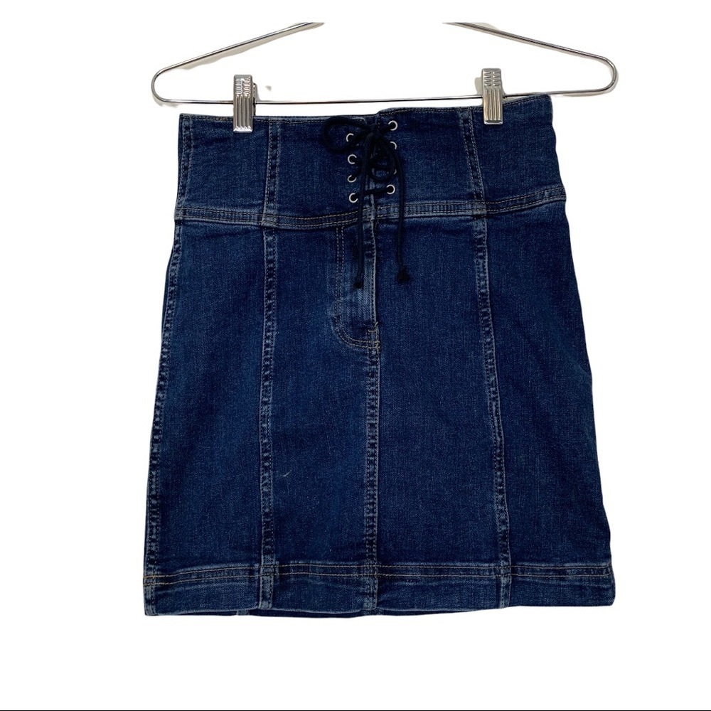 Free People Denim Mini Skirt Blue 0 Paneled Stretchy